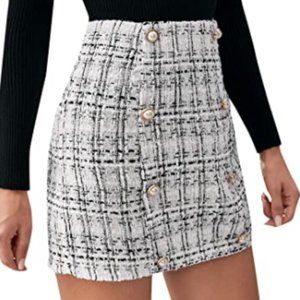 *NEW* Women's Elegant High Waist A-line Plaid Tweed Mini Skirt